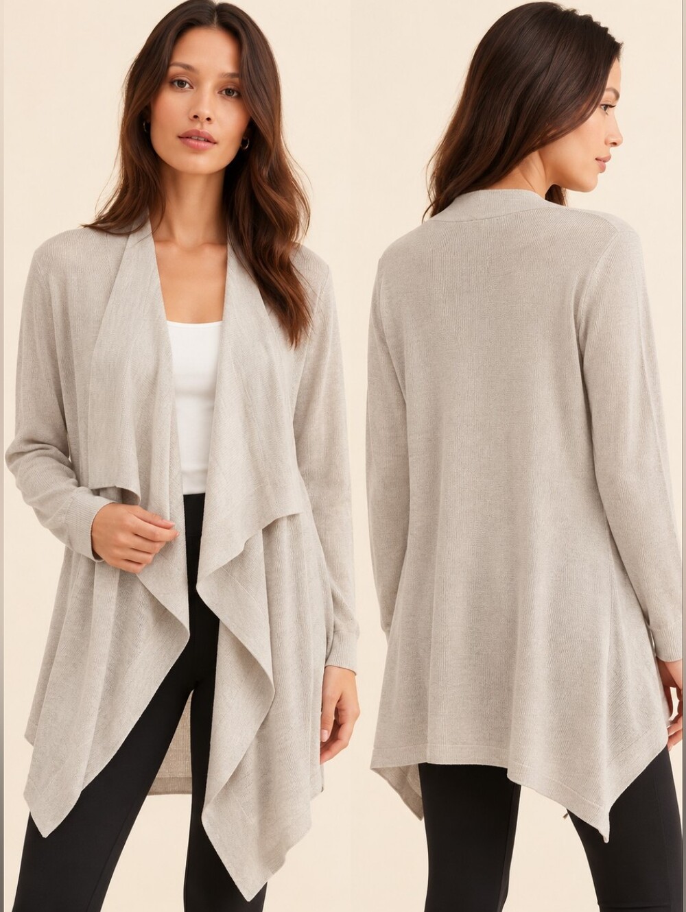 Theory Winxie Merino Wool Waterfall Cardigan Taupe Marl Small NWT